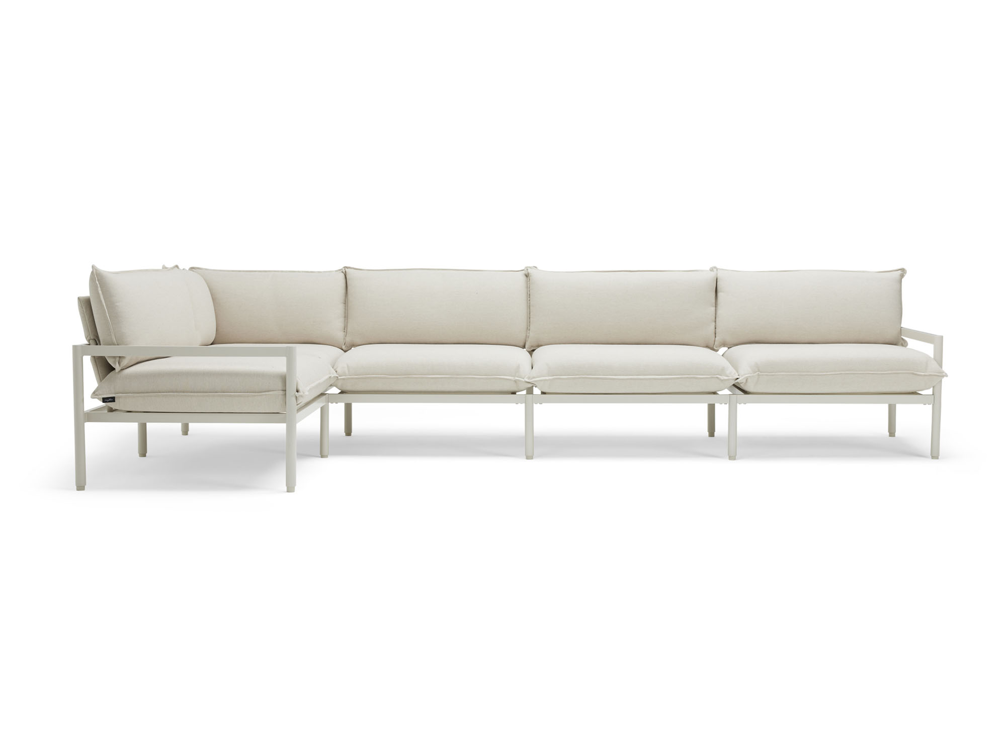 Front view of white 5-piece outdoor sectional sofa